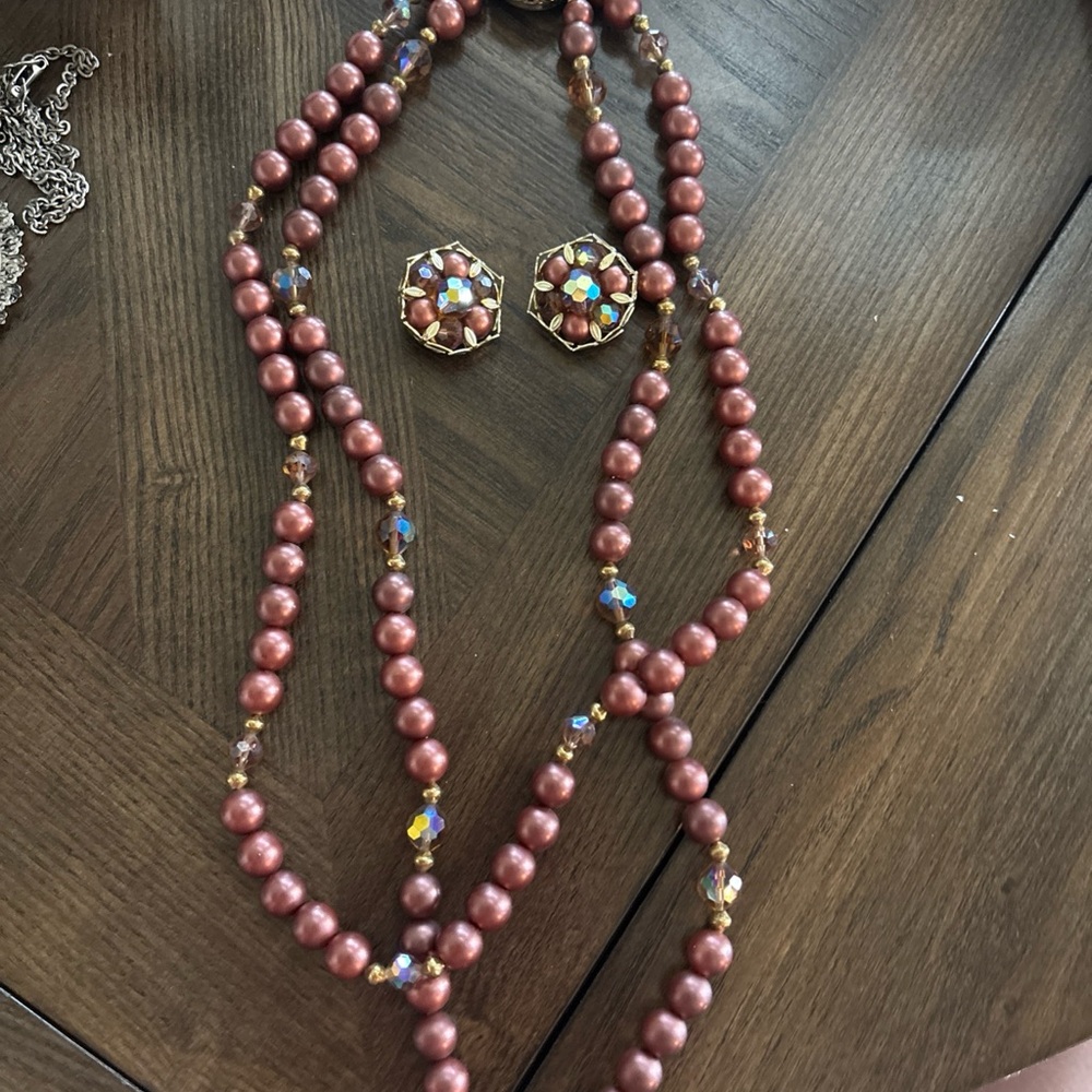 Vintage Beaded Necklace and Earring Set